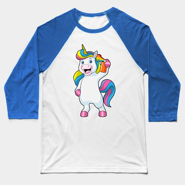 Unicorn as Hairdresser with Hairspray Baseball T-Shirt by Markus Schnabel